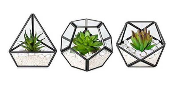 Suculenta Artificial Mkono En Paquete De 3 Mini Terrario Geo 0