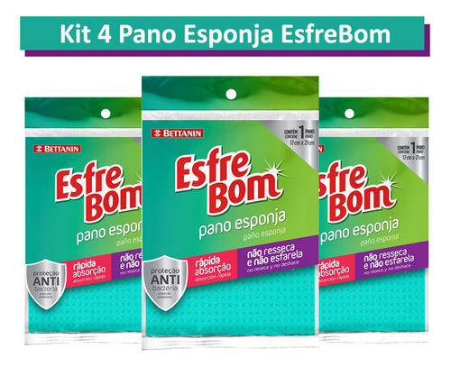 Kit 4 Pano Esponja Rápida Absorção Muito Flexível Esfrebom 0