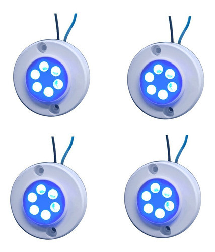 4 Un. Luminaria Náutica Luz De Cortesia Com 6 Led Azul 12v 0