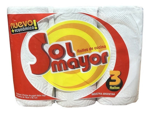 5 Pack Rollos De Cocina Sol Mayor 40 Paños 3 Un Doble Hoja 0