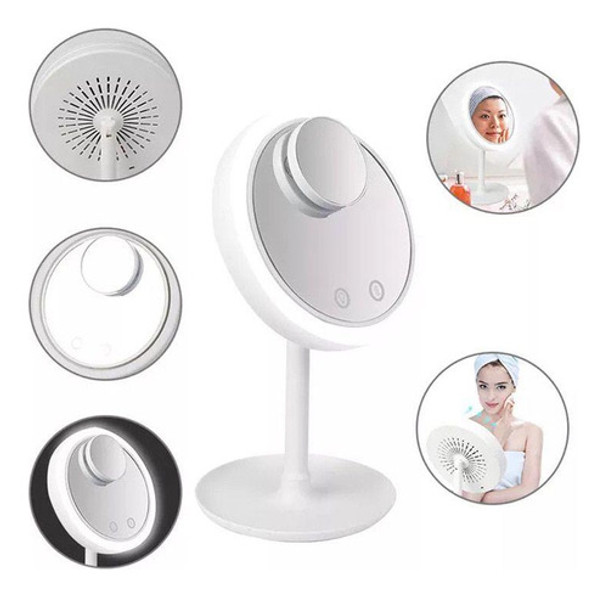 Espelho Com Led E Ventilador Para Auto Maquiar Usb 0