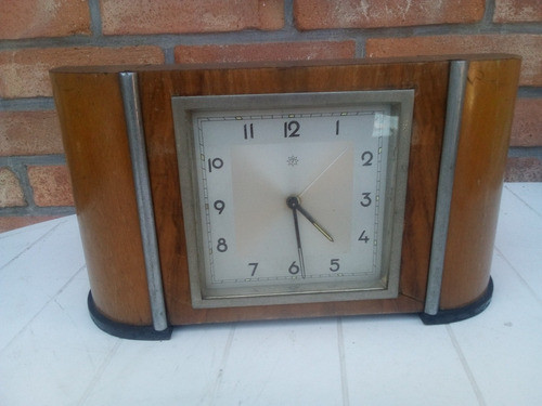 T-antiguo Reloj Despertador Mesa Art Deco En Madera Funciona 0