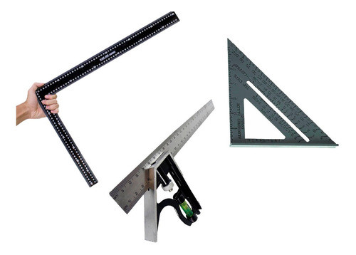 Set 3 Escuadra  Sombrero + Regulable Con Nivel + 90 Grados 0