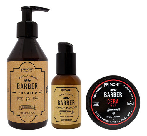 Primont Barber Shampoo + Cera Brillo + Balsamo Barba 6c 0