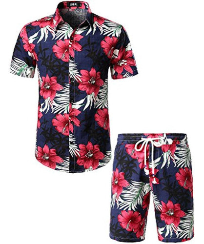 Jogal Trajes De Camisa Hawaiana De Manga Corta Con Botones P 0