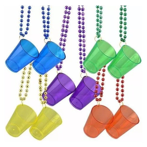 Set X 6 Collares De Perlas Con Vasito Shot Party Cotillón 0