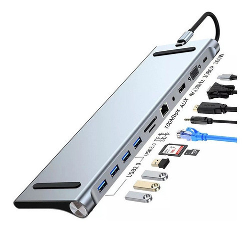 11 Em 1 Usb C Hub Suporte Para Laptop Estação De Encaixe 0