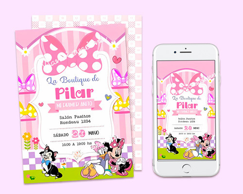 Kit Imprimible Minnie Daisy Boutique Con Textos Editables 0