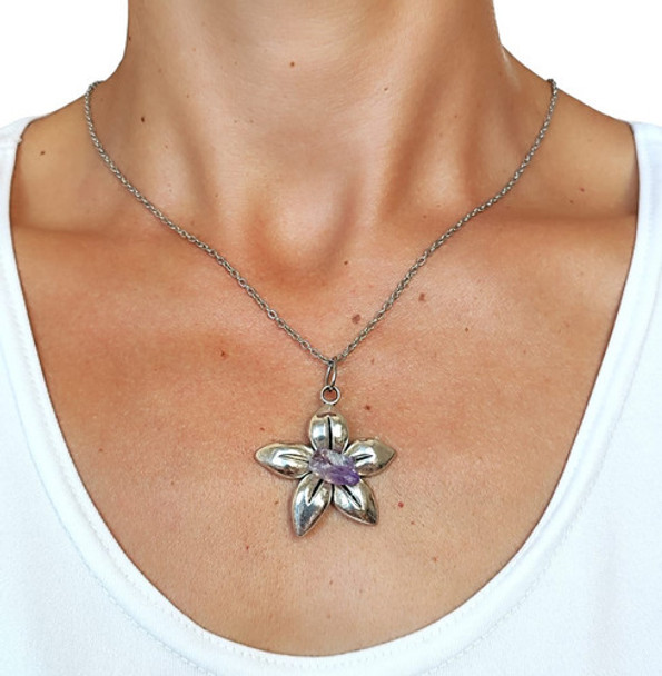 Collar Flor Amatista Piedra Natural Coraocristales 0 Collar Flor Amatista Piedra Natural Coraocristales 0