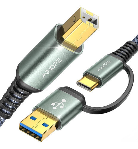 Cable De Impresora Ainope, [2-en-1] Cable De Impresora Usb D 0