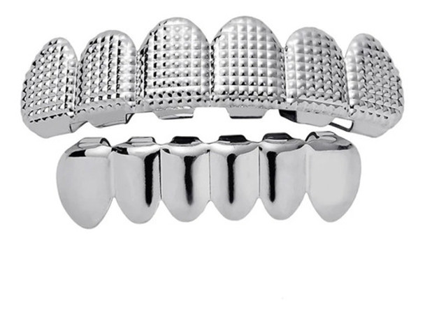 Grillz Banhado Prata Estriado Hip-hop - Superior + Inferior 0
