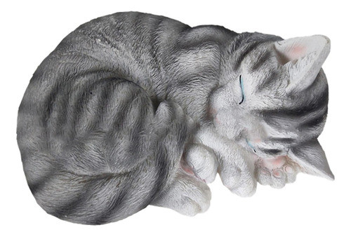 Simulação Estátua De Gato Dormindo Estatuetas Cinza 0
