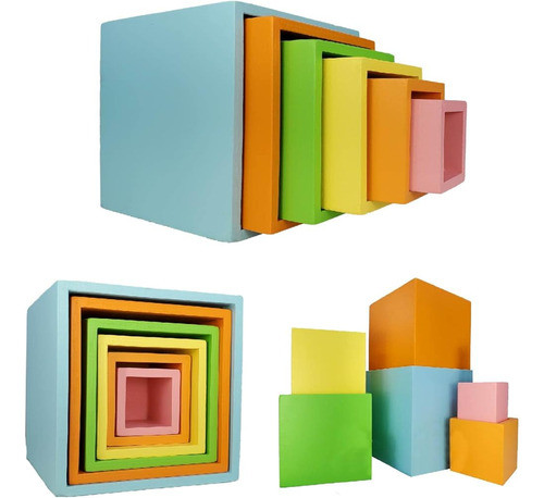 Tekor 6 Pcs Cajas De Apilamiento De Madera, Bloques De Const 0