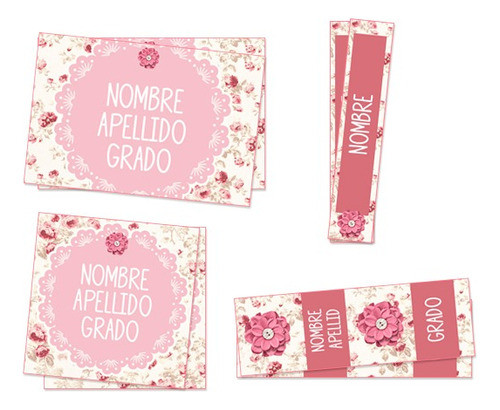 Etiquetas Escolares Flores - Textos Editables 0