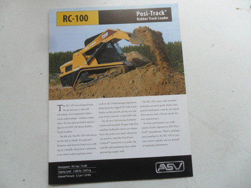 Folleto Tractor Loader Pala Mecanica Oruga Asv Rc100 Perkins 0