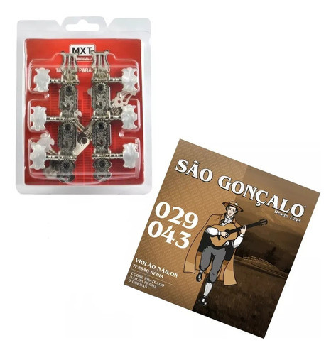 Tarraxa Tarracha Violao Pino Grosso + Encordoamento Nylon Sg 0