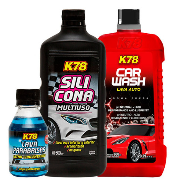 Kit Limpieza Lavauto + Silicona + Lavaparabrisa + Aromatiz 0