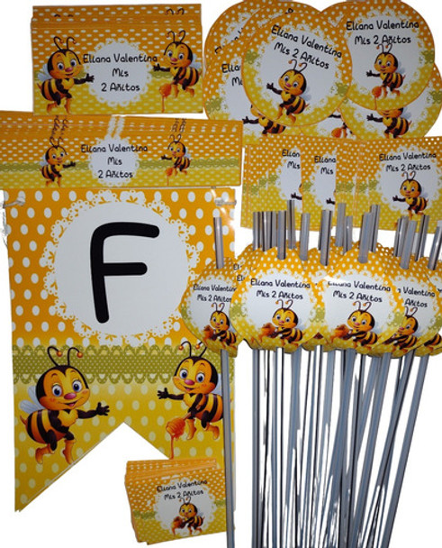 Combo Cotillón 20 Bolsitas Stickers Banderin Abejita Bebe 0