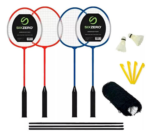 Set De Badminton 22 Sixzero Adulto 4 Raq. + Plumas + Red 0