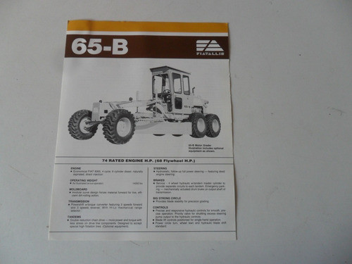 Catalogo Fiat Allis Chalmers Tractor 65b Folleto No Manual 0