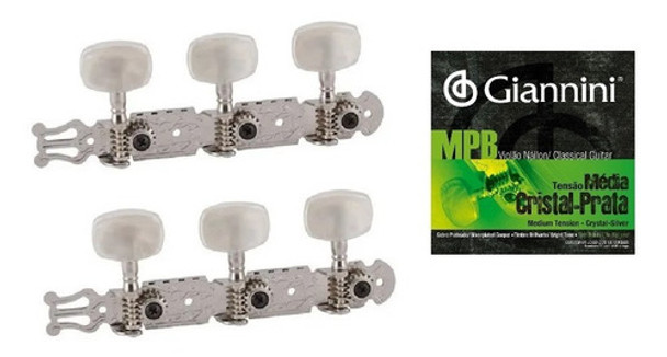 Tarraxa Para Violão Nylon Pino Grosso Deval Cromada + Cordas 0 Tarraxa Para Violão Nylon Pino Grosso Deval Cromada + Cordas 0