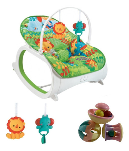 Kit Cadeirinha De Balanço Bebê Verde + Chocalho Interativo 0