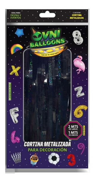 Cortina Metalizada Decoración Y Fiesta  Negro Holográfico 0
