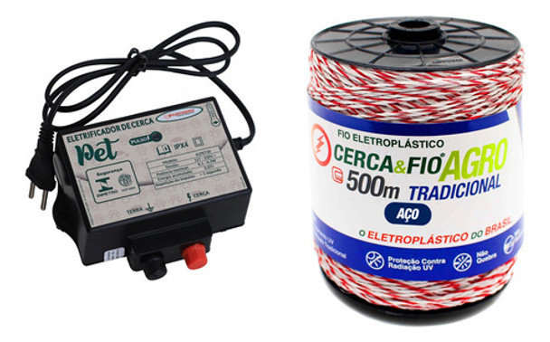 Kit Máquina De Choque Cerca Elétrica Pet Cães Gatos Fio 500 0