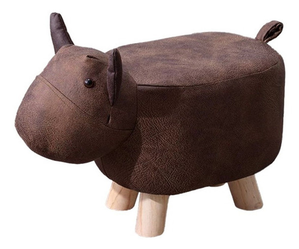 Puff Infantil Ternero Marrón Con Patas Madera 0