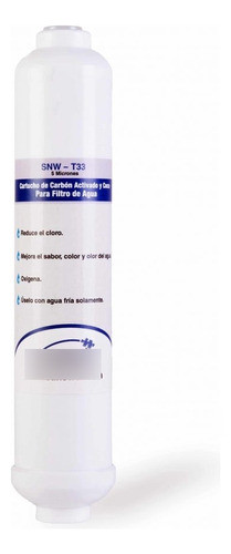 Repuesto Filtro Agua Carbón Activo T33 + Cáscara Coco 0