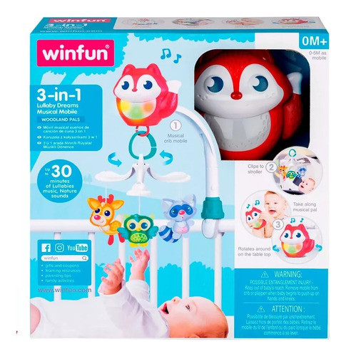 Movil Cunero Musical Diseño Zorro 3 En 1 Luz Y Sonido 720015 0