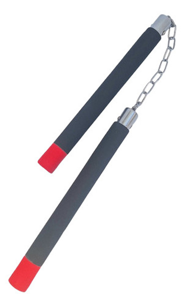 Nunchaku Mango Goma Color Negro Arte Marciales Punta Roja 0