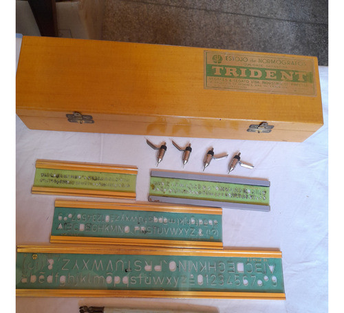 Normógrafo Trident Antigo Caixa Madeira 0