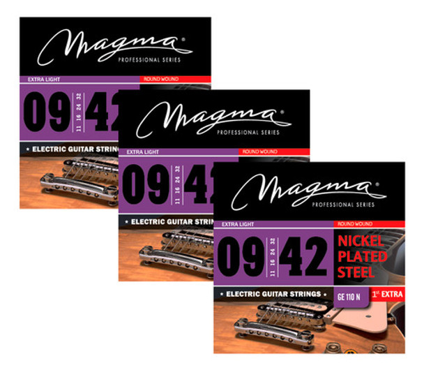 Pack X3 Cuerdas Magma 09-42 Guitarra Electrica Ge110n 0
