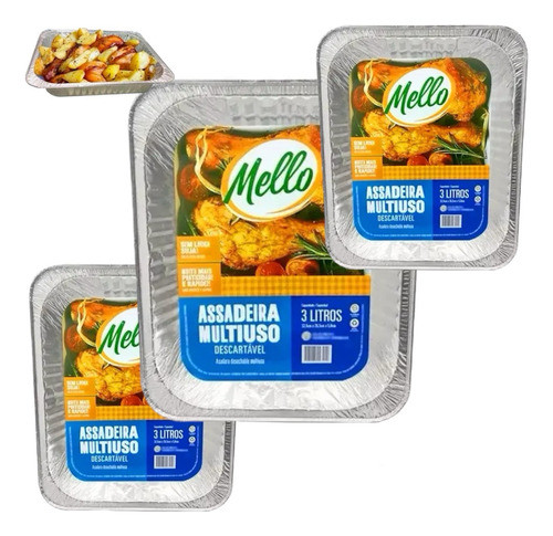 Kit 3x Assadeira De Aluminio Retangular 3 Litros Mello Natal 0