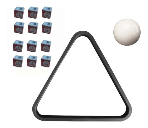 Kit Triangulo + Bola Branca 54mm +12 Giz Azul Bilhar Sinuca 0