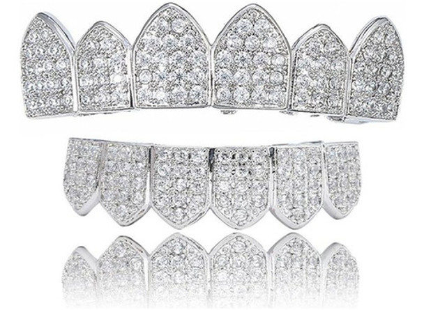 Parrilla Para Dientes Grillz  Silver Ice  Baño Oro 14k 0