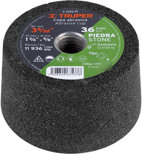 Piedra Copa De Desbaste Para Amoladora Grano 36 Truper 0