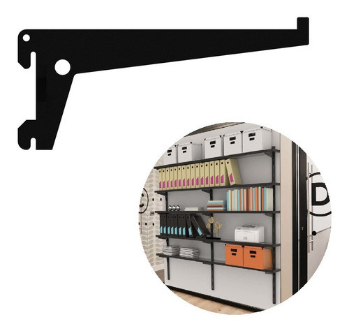 Suporte Cremalheira Simples Preto 30cm Para Prateleira 0