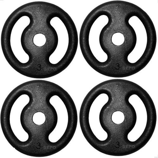 Kit Anilhas 4 Un 3 Kg Cada Academia Musculação Treino Ferro 0