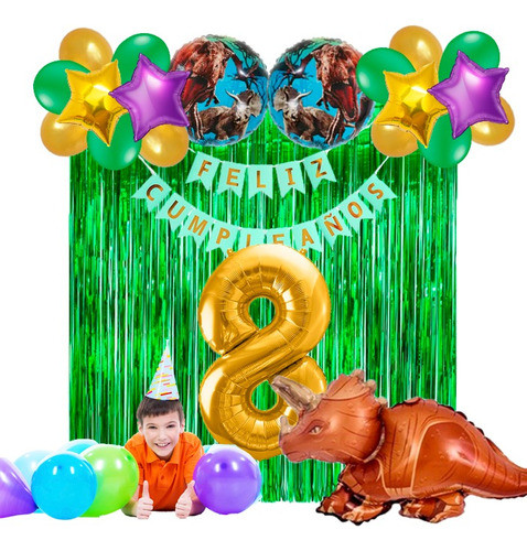 Combo Kit Deco Fiesta Cumpleaños Globos Dinosaurios 0