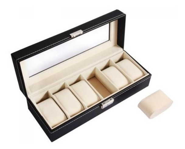 Cuero Negro Caja 6 Reloj Para Hombre Organizador Joyas Caja 0