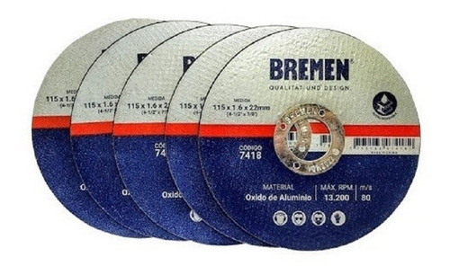 Disco Corte Amoladora Metal Bremen 115 X 1.6 Mm Caja 10u 0