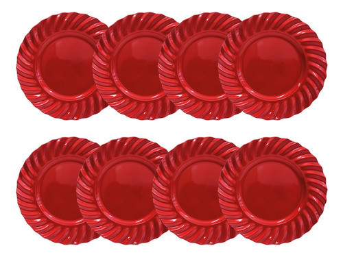 Kit 08 Sousplat Redondo Waves Vermelho Polipropileno 33 Cm 0