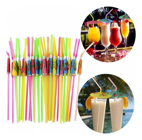Canudos Coloridos Decorados Guarda-chuva Drinks 12 Und 0