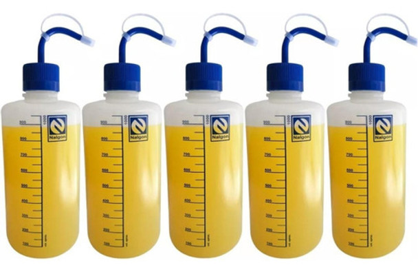 Pisseta Plástica Graduada 1000 Ml Bico Curvo -kit C/ 5 Peças 0