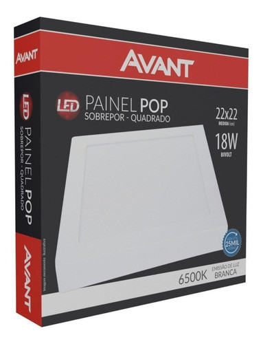 Kit 5 Plafon De Led 18w Sobrepor Quadrado 22cm 6500k Avant 0