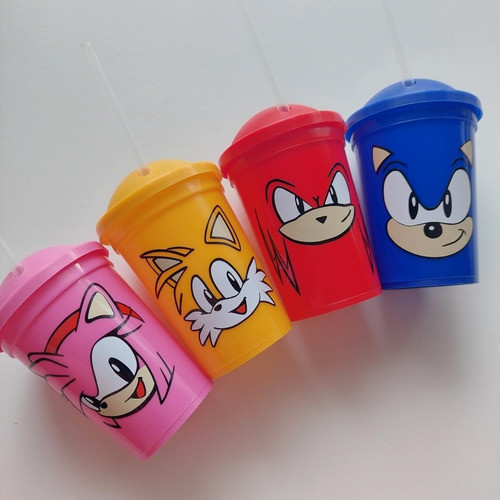 Vaso Plástico Souvenir Sonic Knuckles Tails X35 U + Nombres 0
