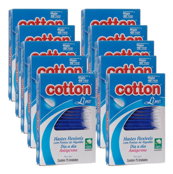 Kit 750 Unidades Hastes Flexíveis Cotton Line 10 Caixas 75 0