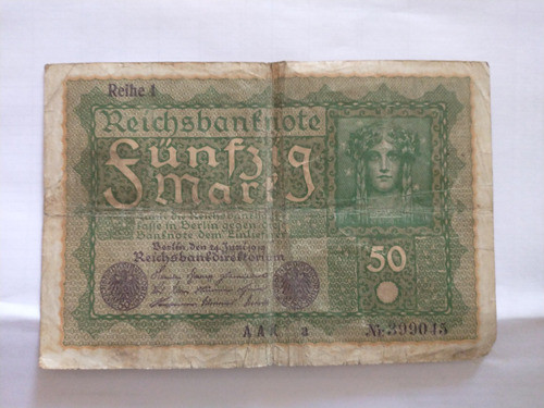 Billete 50 Marcos Alemán Antiguo Original 1919 0